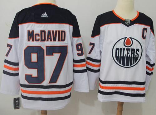 Adidas Oilers #97 Connor McDavid White Road Authentic Stitched NHL Jersey - Click Image to Close